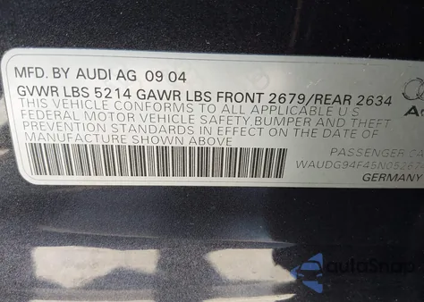 2005 Audi A6 3.2 from USA, damaged, VIN WAUDG94F45N052674